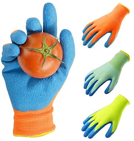 GLOSAV Toddlers Gardening Gloves Garden Gloves for Kids Yard Work Gifts for Little Gardeners 3 Pairs for Boys & Girls 